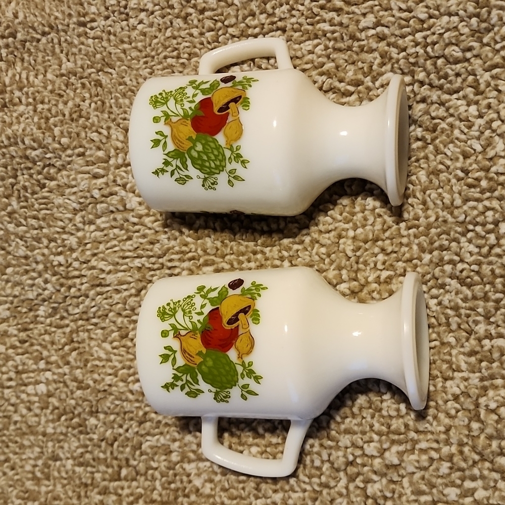Pair of Milk Glass Pedestal Mugs with Spice of life pattern